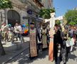 Gigi Becali a ieșit pe Calea Victoriei să „curețe” cu agheasmă după marșul LGBT: a purtat o cruce uriașă, apoi s-a oprit și a cântat