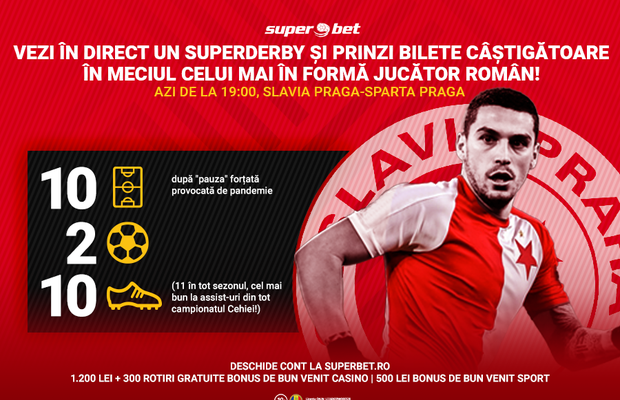 Câștigi alături de stranierii noștri derby-ul Slavia-Sparta Praga?! Vezi meciul în direct la Superbet.ro și prinzi SuperBilete!