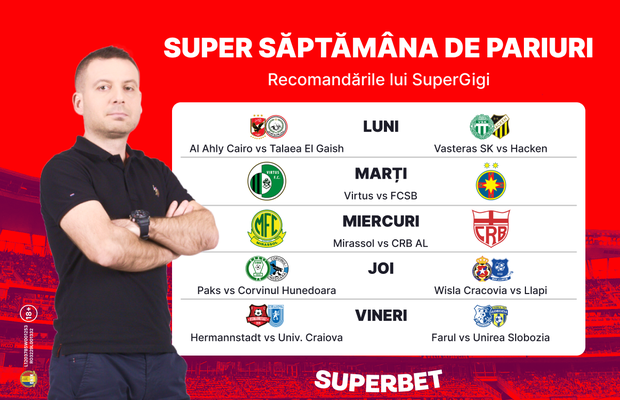 Supersăptămâna de pariuri cu SuperGigi: startul SuperLigii, calificările pentru grupele Ligii Campionilor și multe altele