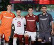 Jucătorii Alexandru Dobre, Drilon Hazrollaj, Franz Stolz și Denis Ciobotariu au prezentat noile echipamente ale formației Rapid pentru sezonul 2025-2026. Foto: Cristi Preda (GSP.RO)