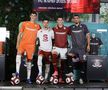 Jucătorii Alexandru Dobre, Drilon Hazrollaj, Franz Stolz și Denis Ciobotariu au prezentat noile echipamente ale formației Rapid pentru sezonul 2025-2026. Foto: Cristi Preda (GSP.RO)