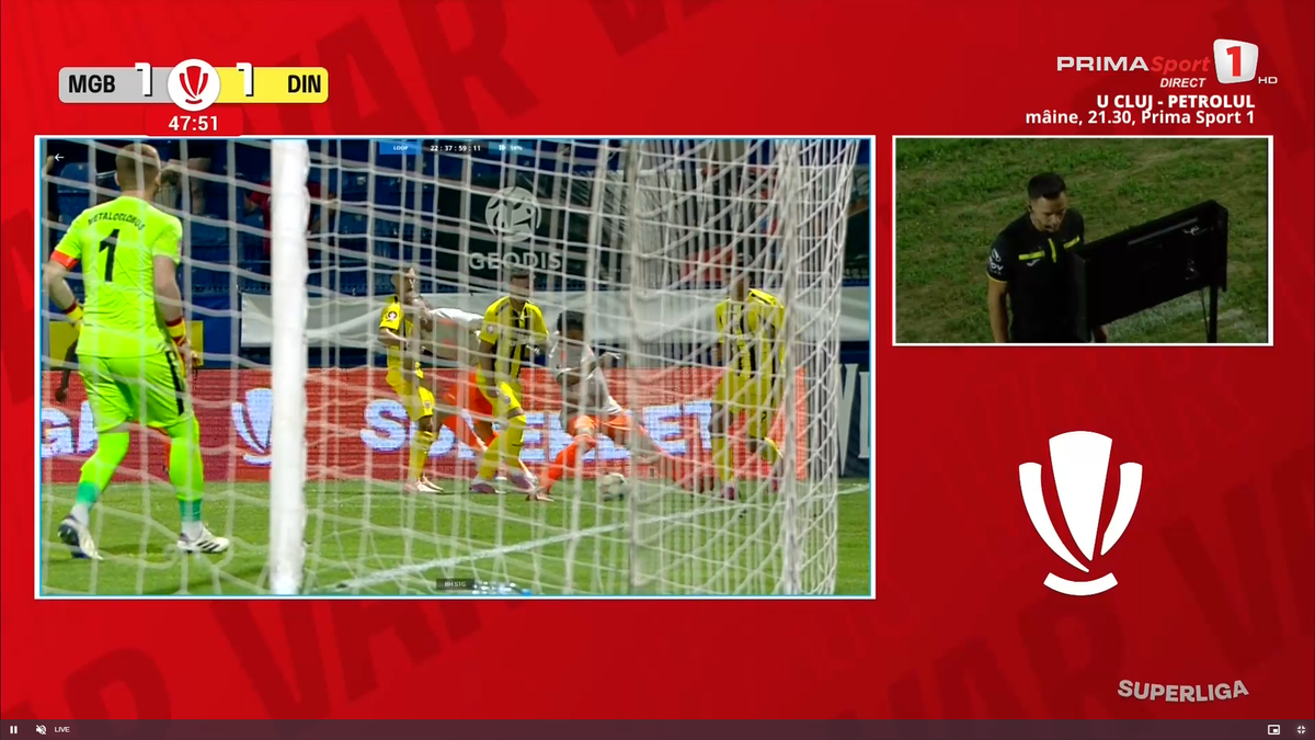 Gol anulat în Metaloglobus - Dinamo ca urmare a intervenției VAR