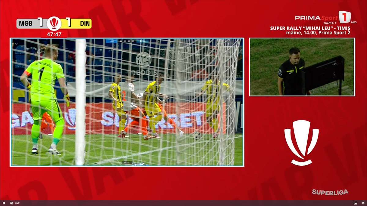 Gol anulat în Metaloglobus - Dinamo ca urmare a intervenției VAR