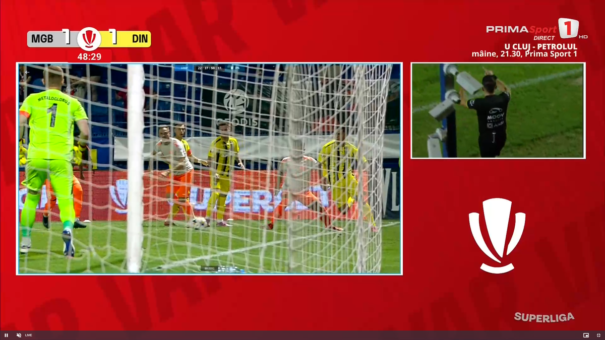 Gol anulat în Metaloglobus - Dinamo ca urmare a intervenției VAR