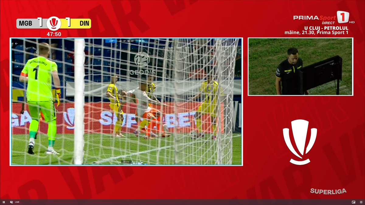 Gol anulat în Metaloglobus - Dinamo ca urmare a intervenției VAR