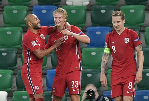 Erling Haaland, două goluri și un assist la Belfast, 5-1 cu Irlanda de Nord, a înscris primele sale trei goluri la naționala Norvegiei în două meciuri de Nations League. Foto: Guliver/GettyImages