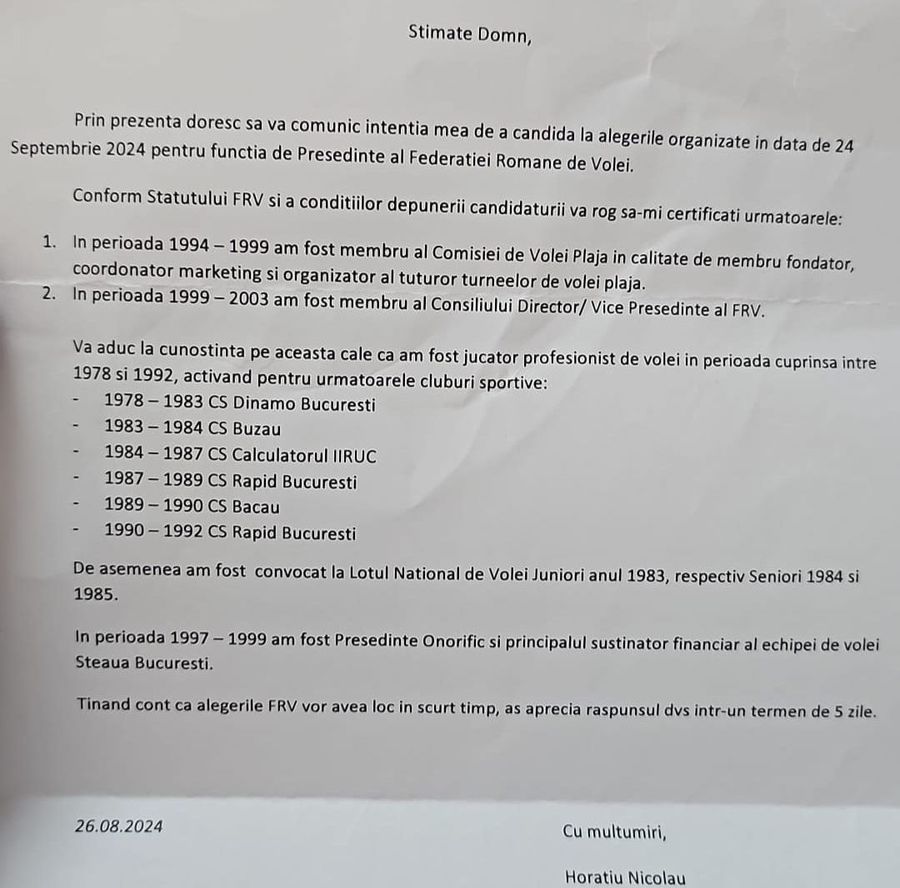 Ca de obicei înainte de alegeri, de această dată s-au învolburat apele la FR Volei, unde vrea să candideze la funcția de președinte și Horațiu Nicolau