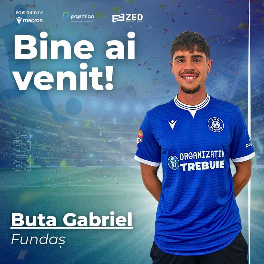 Gabriel Buta/ foto: CSM Slatina Echipa aflată în criză în Liga 2 a prezentat doi jucători: aduși de la Farul și CFR Cluj