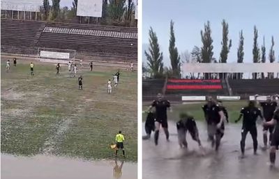 Între timp, în România » Teren micșorat cu 3 metri în timpul meciului! Imagini nemaivăzute