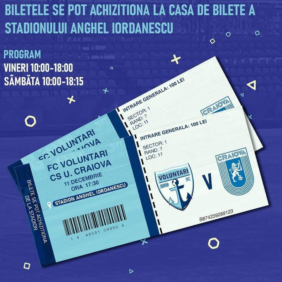 Un bilet la meciul FC Voluntari - CS Universitatea costă 100 de lei // foto: Facebook @ FC Voluntari Scandal înaintea duelului de play-off din Liga 1 » Autoritățile au redeschis stadioanele, clubul blochează accesul fanilor!