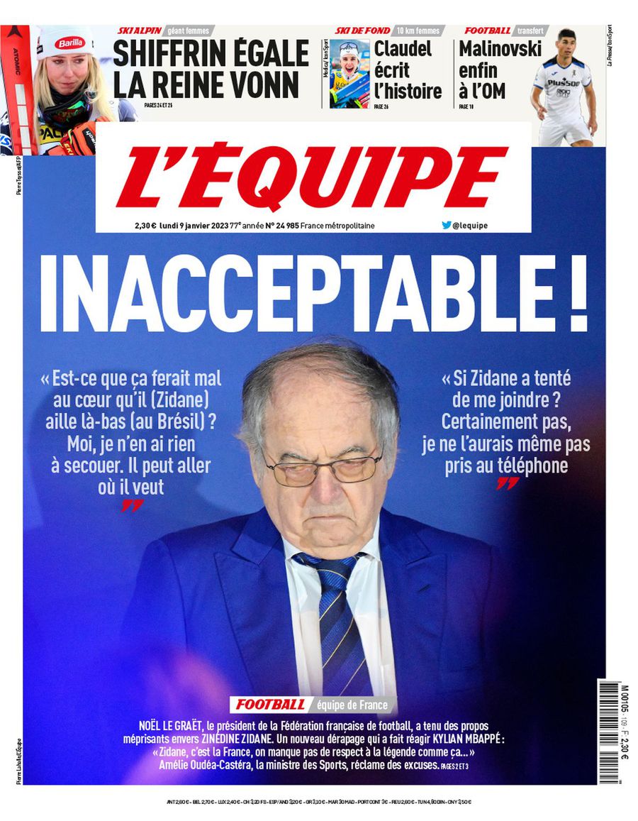 La déclaration du président de la fédération française, attaqué de toutes parts après avoir insulté Zidane à la télé :
