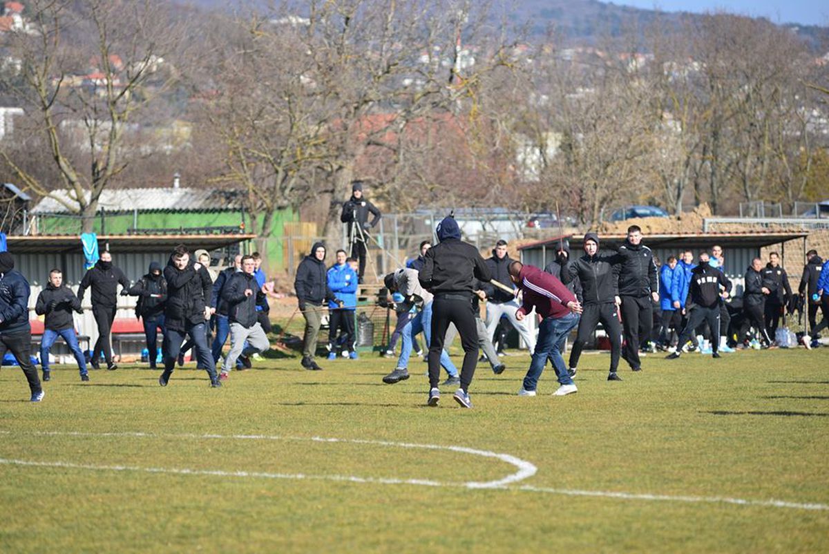 FOTO Măcel la un amical: suporterii au intrat pe teren cu bâtele și s-au luat la bătaie