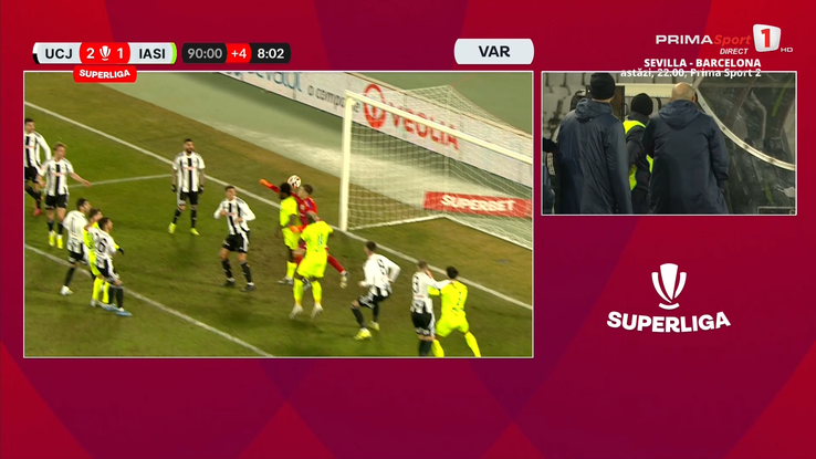 Golul lui Camara din U Cluj - Poli Iași, foto: captură de ecran Prima Sport