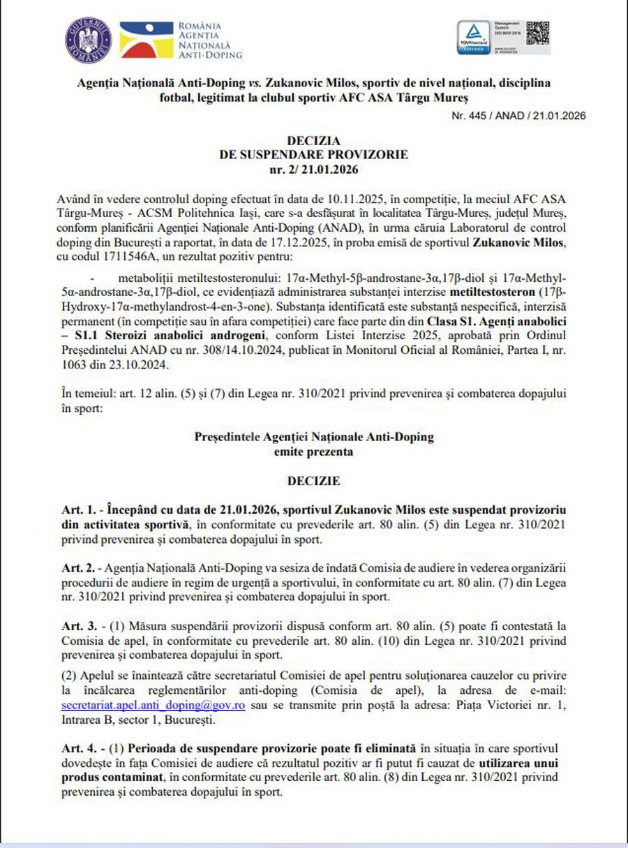 Nou caz de dopaj în fotbalul românesc » Clubul i-a reziliat deja contractul: „Nu mai știm unde e sau ce face acum”