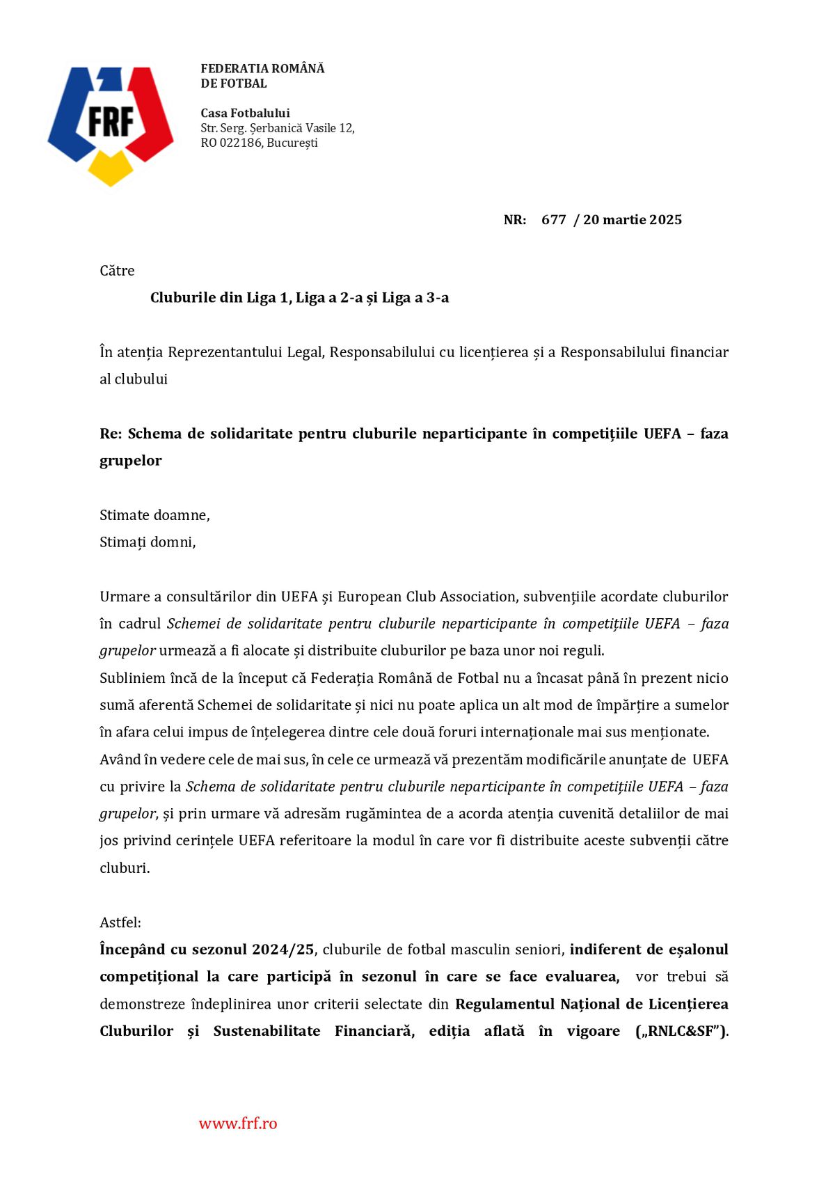 circulara FRF - fonduri solidaritate UEFA