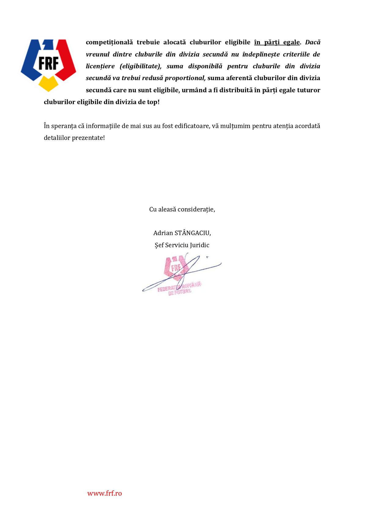 circulara FRF - fonduri solidaritate UEFA