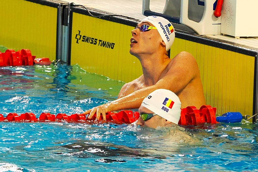 David Popovici alături de Patrick Dinu la finalul probei de 50 m liber la Campionatele Naționale de la Otopeni FOTO Roxana Fleșeru Patrick Dinu, student la Princeton, a fost al doilea în cursa de 50 de metri liber la Campionatele Naționale: „A fost distractiv să concurez din nou cu David”