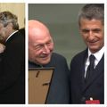 În stânga, Traian Băsescu decorându-l pe Mircea Lucescu în 2009 / În dreapta, fostul președinte alături de fiul regretatului antrenor, Răzvan
