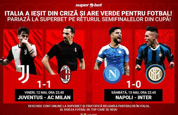 Juventus, Milan, Napoli și Inter luptă pentru finala Cupei Italiei. Pe care dintre cei 4 ași pariezi?