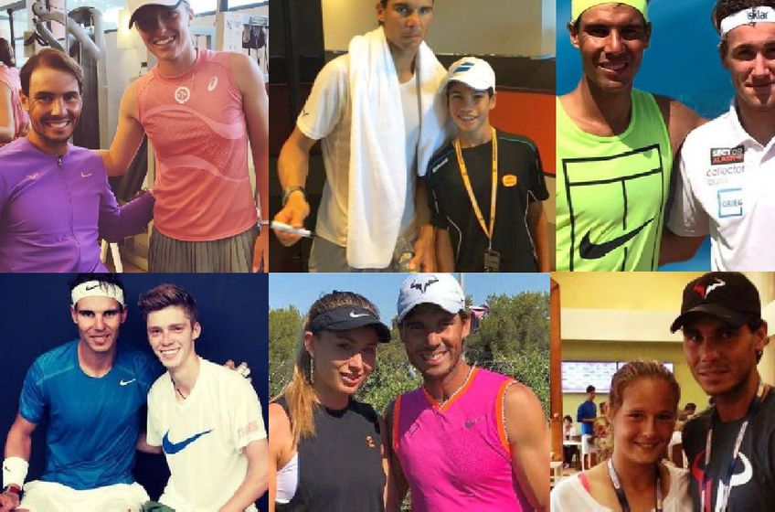 Rafael Nadal, în diverse ipostaze cu jucătorii care au recunoscut de-a lungul timpului că-l idolatrizează