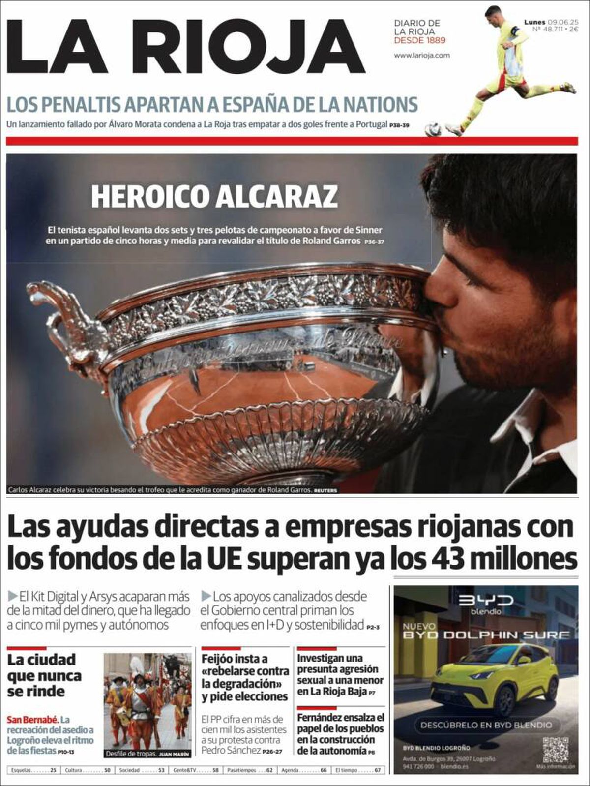 Carlos Alcaraz, prezent pe prima pagină a ziarelor spaniole din toate comunitățile, după triumful istoric de la Roland Garros