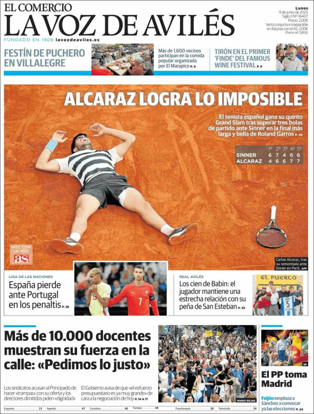 Carlos Alcaraz, prezent pe prima pagină a ziarelor spaniole din toate comunitățile, după triumful istoric de la Roland Garros