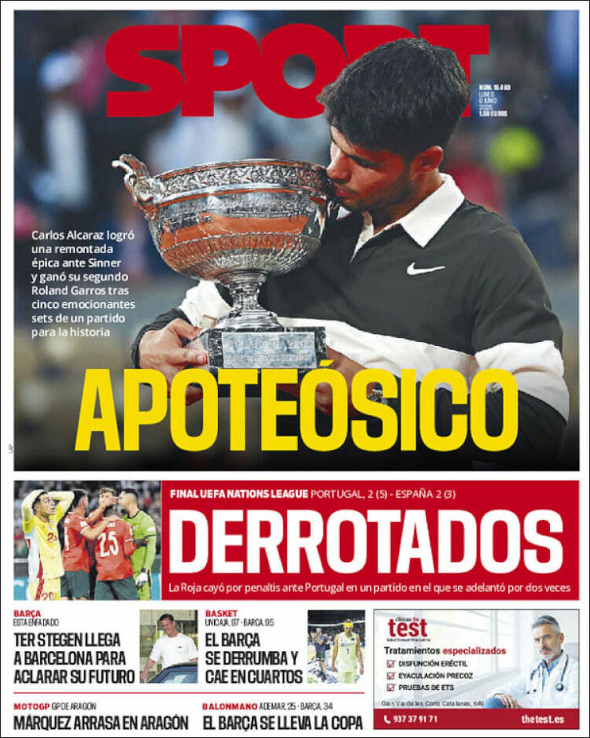 Carlos Alcaraz, prezent pe prima pagină a ziarelor spaniole din toate comunitățile, după triumful istoric de la Roland Garros
