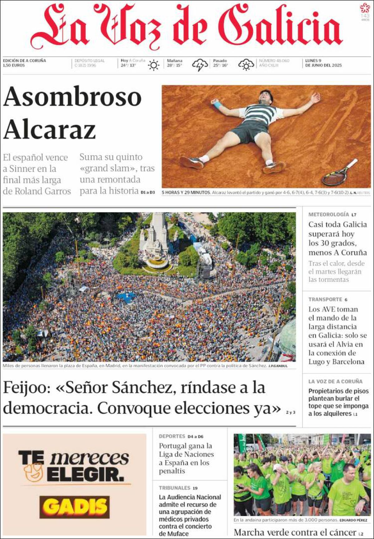 Carlos Alcaraz, prezent pe prima pagină a ziarelor spaniole din toate comunitățile, după triumful istoric de la Roland Garros