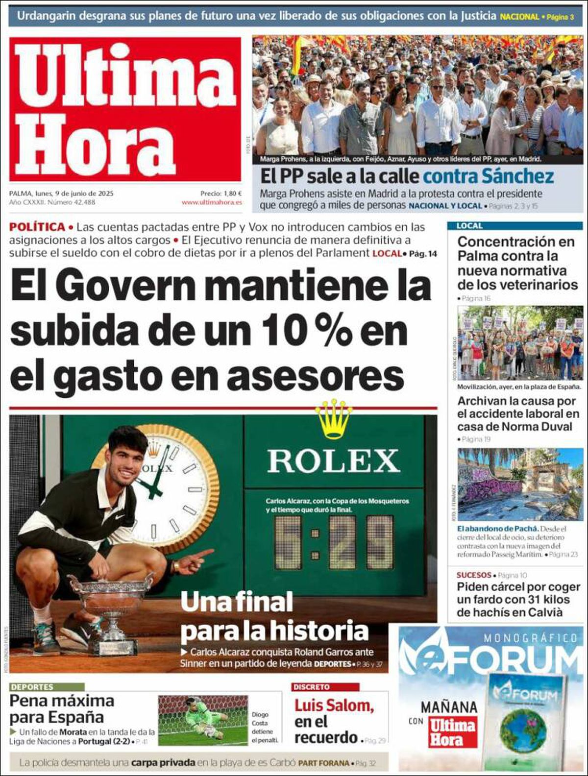 Carlos Alcaraz, prezent pe prima pagină a ziarelor spaniole din toate comunitățile, după triumful istoric de la Roland Garros