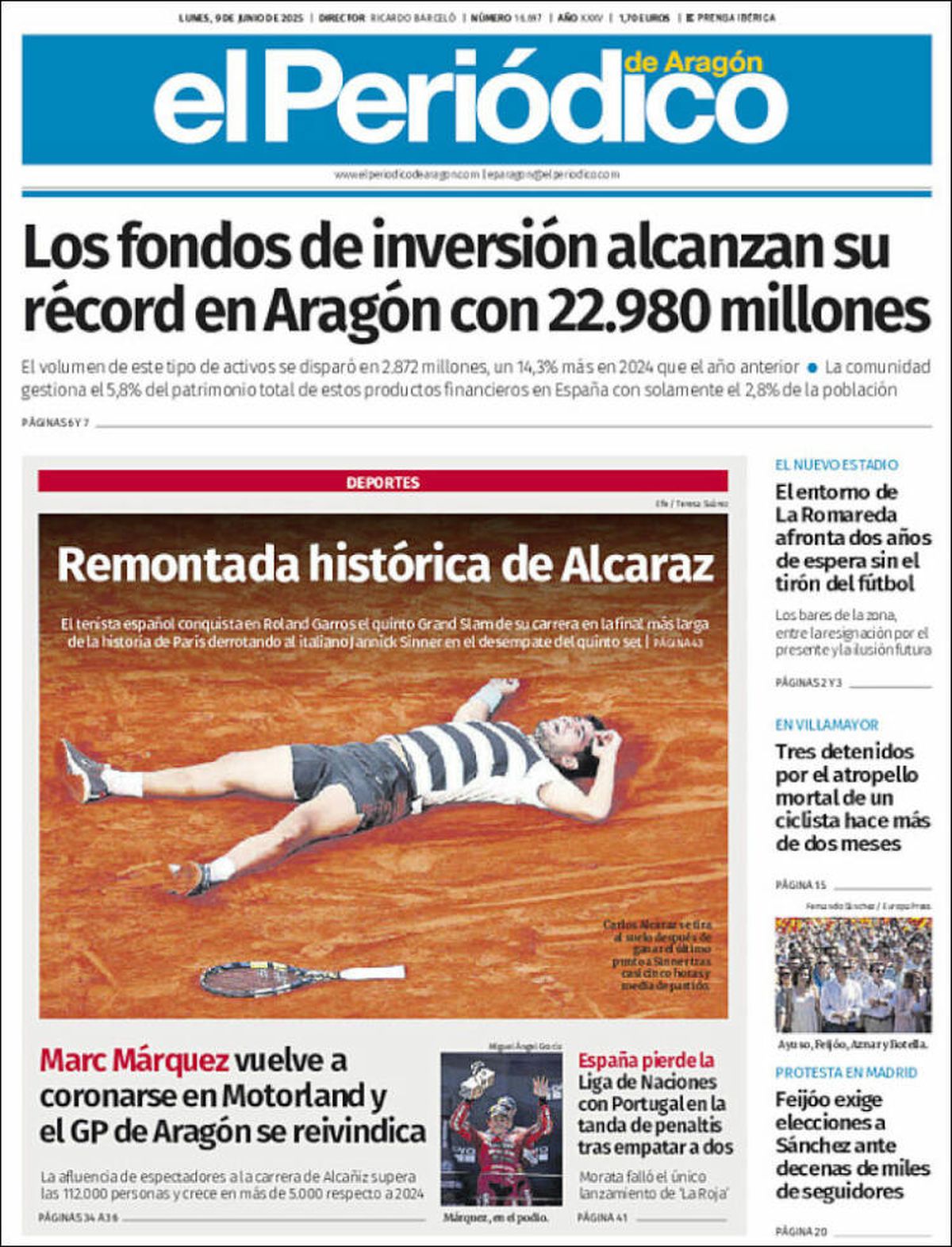 Carlos Alcaraz, prezent pe prima pagină a ziarelor spaniole din toate comunitățile, după triumful istoric de la Roland Garros