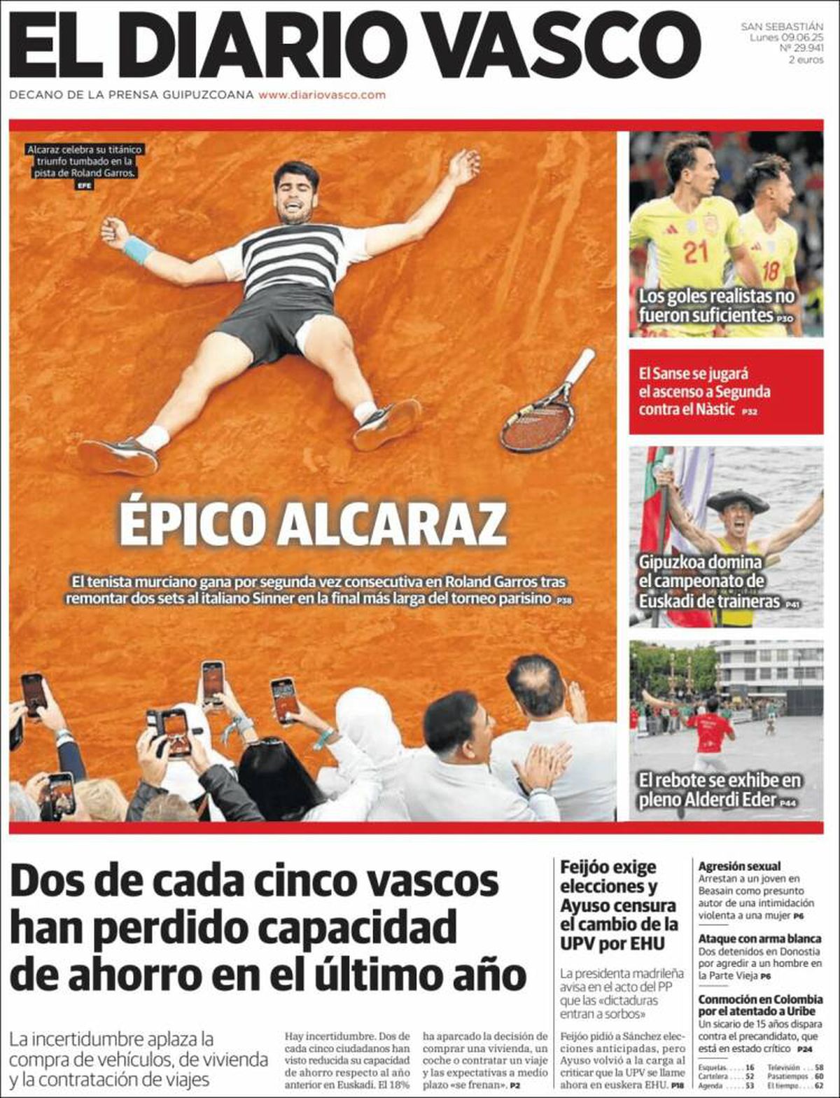 Carlos Alcaraz, prezent pe prima pagină a ziarelor spaniole din toate comunitățile, după triumful istoric de la Roland Garros