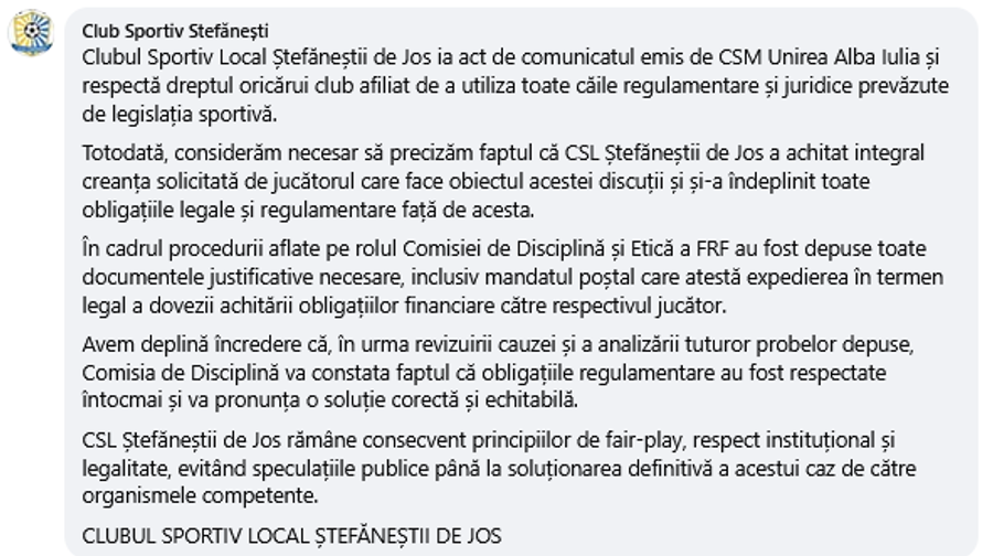 Răspunsul celor de la CSL Ștefăneștii de Jos Cutremur: s-ar putea rejuca toate barajele! Au decis să meargă la TAS, după dezvăluirile GSP