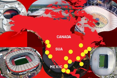 Campionatul Mondial 2026 care va începe joi va programa meciuri în 11 orașe din SUA, 3 din Mexic și 2 din Canada până pe 19 iulie / Fotomontaj: Diana Vasilescu
