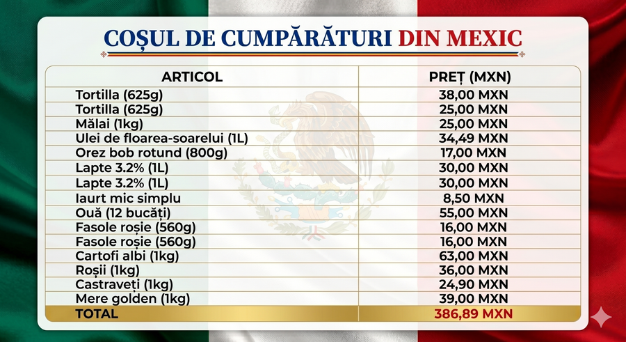 Șoc la supermarket în Mexic: ce cumperi cu 100 de lei la București vs 400 de pesos în CDMX