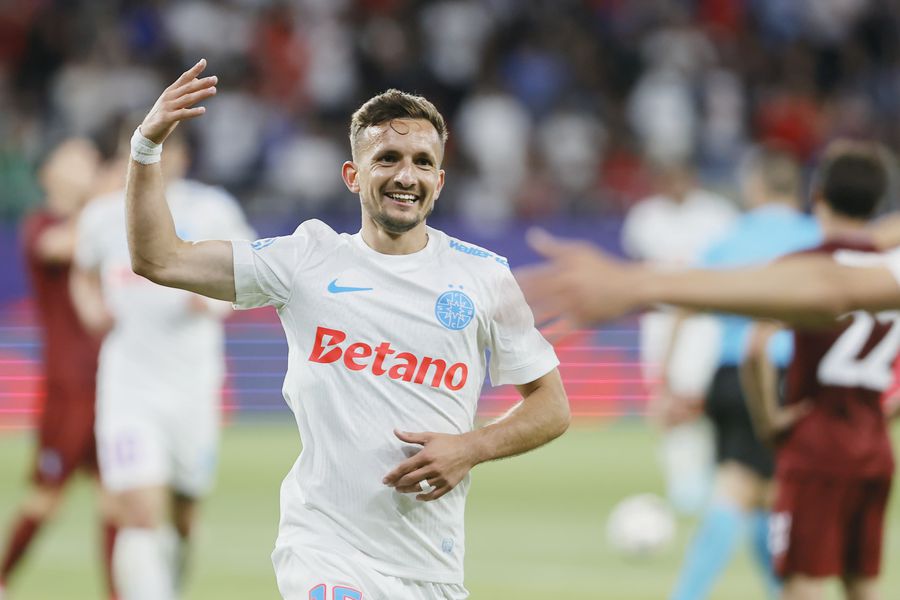 Marius Ștefănescu, în FCSB - Inter Club d'Escaldes // FOTO: Cristi Preda (GSP) Încă un jucător, OUT de la FCSB » Gigi Becali a explicat motivul: „Nu poate să facă față nivelului pe care îl avem!”