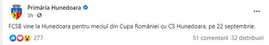 Agitație în oraș! Unde se va juca CS Hunedoara - FCSB, unul dintre meciurile-vedetă din „16-imile” Cupei