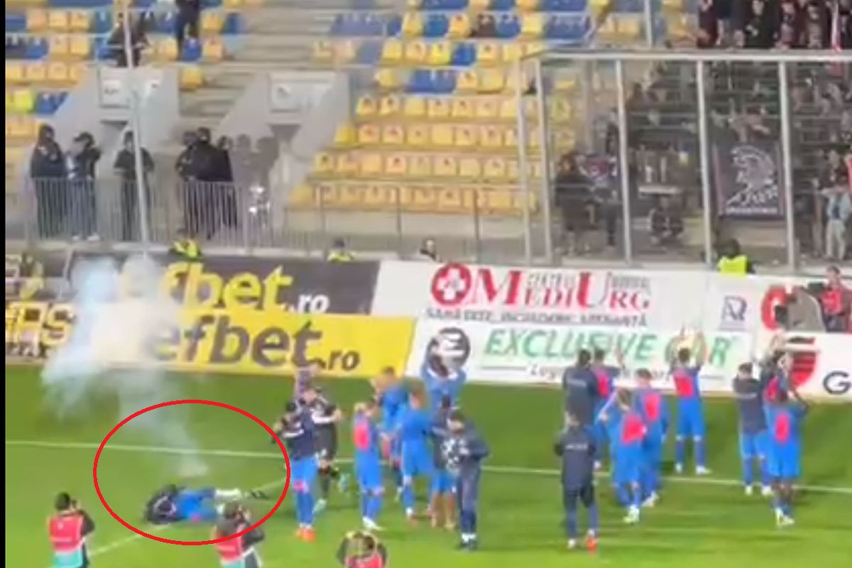 Incident după Petrolul - FCSB » Omrani s-a prăbușit în fața galeriei, din cauza unei petarde: medicii au intervenit imediat. Billel a încercat apoi să se răzbune