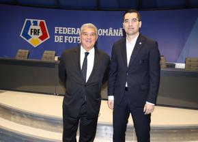 Imagini de la sediul FRF, cu Laporta, Burleanu, Răducioiu și Stoichiță, la finalul întâlnirii de azi