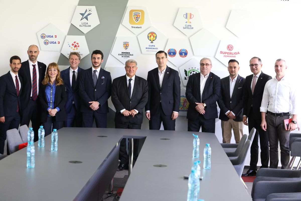 Imagini de la sediul FRF, cu Laporta, Burleanu, Răducioiu și Stoichiță, la finalul întâlnirii de azi