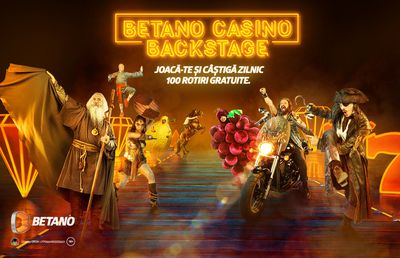 Betano te invită în Casino Backstage,  unde poți câștiga zilnic 100 Rotiri Gratuite