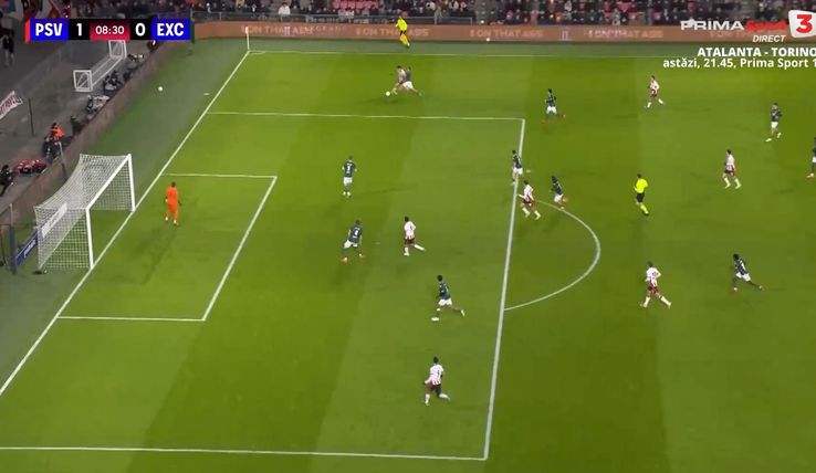 Dennis Man, pasă de gol în PSV - Excelsior // FOTO: captură Prima Sport