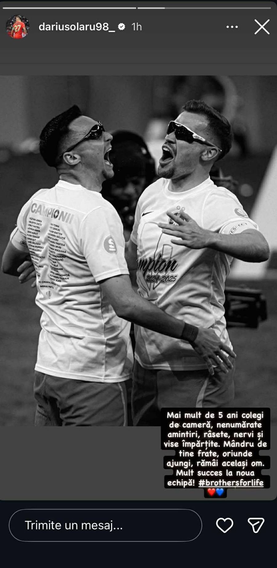 Darius Olaru și Adrian Șut, postări emoționante în ziua despărțirii