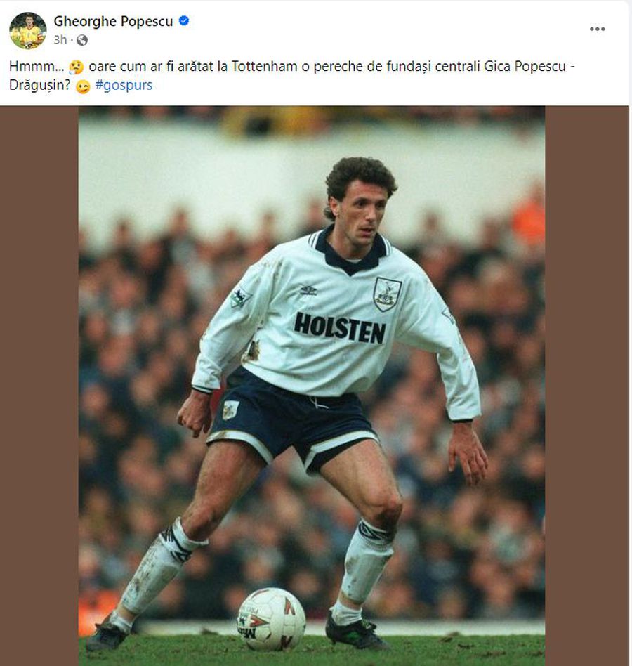 Imaginea postată de Gică Popescu, după meciul petrecut de Drăgușin pe banca lui Tottenham: „Hmmm...”