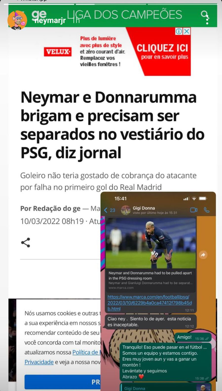 Neymar a publicat mesajele de la Donnarumma, după ce s-a spus că s-au contrat în vestiar