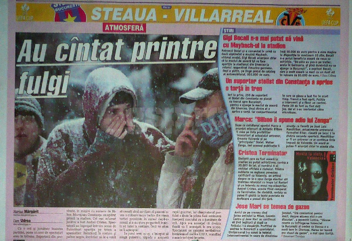 19 ani de la istoricul meci FCSB - Villarreal » Amintirile unei vedete de atunci: „Am ieșit la încălzire, iar în 3 minute s-a făcut zăpada până peste genunchi!”