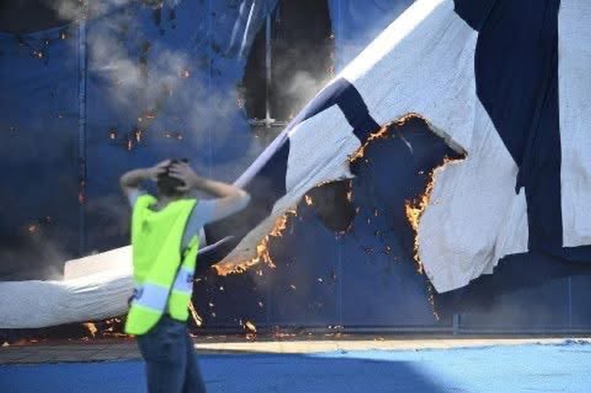 Fanii lui Hajduk au incendiat bannerul galeriei Dinamo Zagreb // Capturi FOTO: X