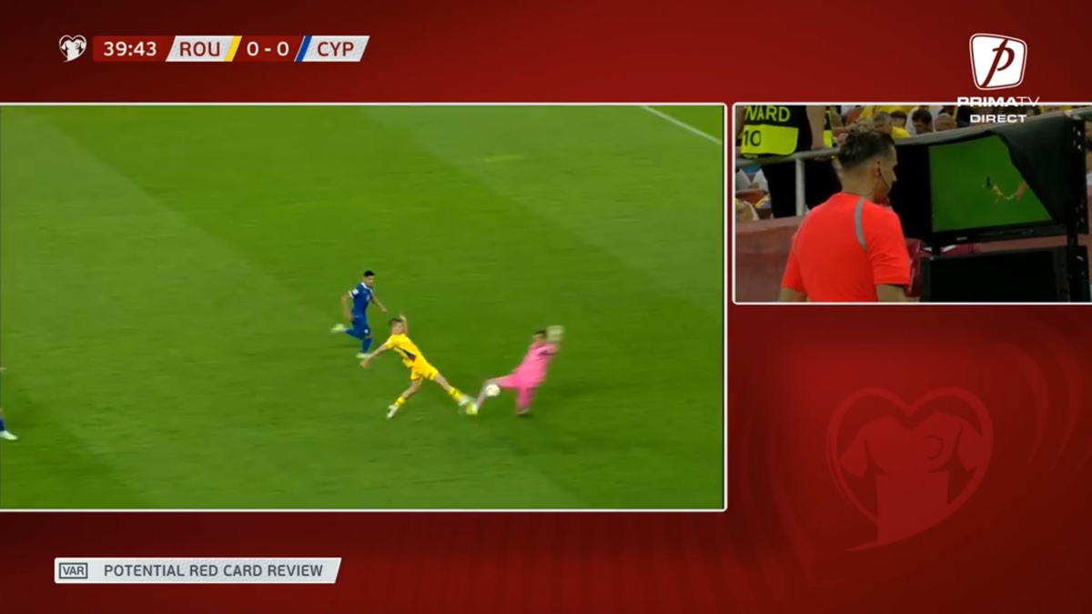 Faza îndelung analizată de VAR, cu câteva momente înainte ca România să „îngenuncheze” Cipru » Trebuia sau nu cartonaș roșu?