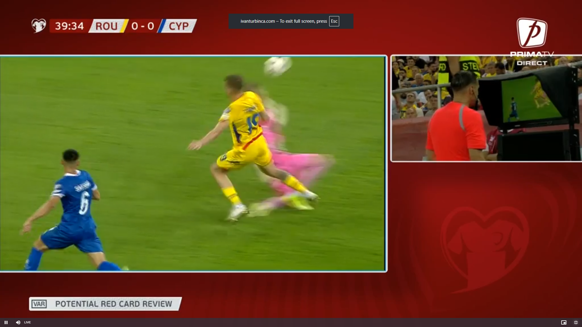 Faza îndelung analizată de VAR, cu câteva momente înainte ca România să „îngenuncheze” Cipru » Trebuia sau nu cartonaș roșu?