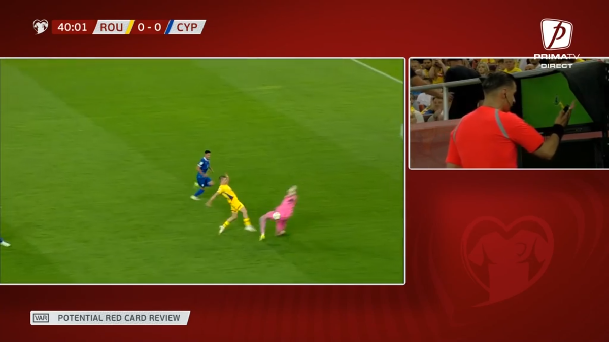 Faza îndelung analizată de VAR, cu câteva momente înainte ca România să „îngenuncheze” Cipru » Trebuia sau nu cartonaș roșu?
