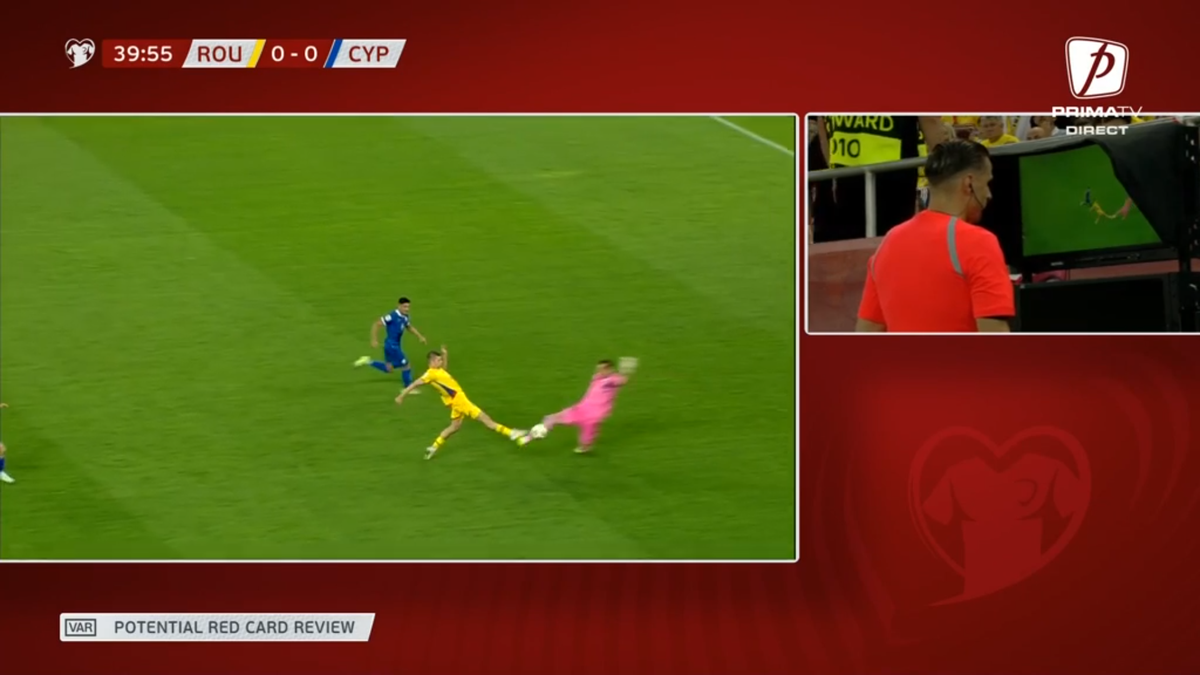 Faza îndelung analizată de VAR, cu câteva momente înainte ca România să „îngenuncheze” Cipru » Trebuia sau nu cartonaș roșu?